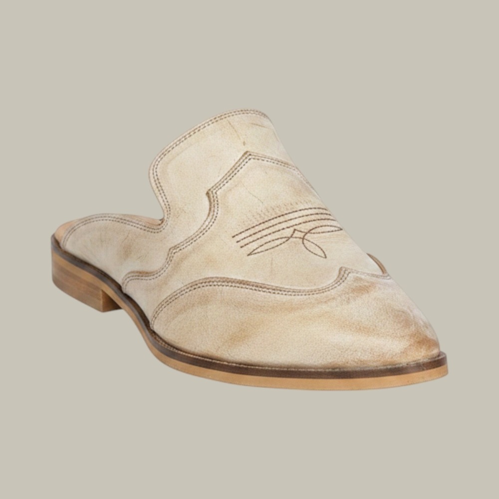 Agave Sky Western TypeLeather‎ Mule Clogs Women's 8.5 Cream&brown Made Mexico